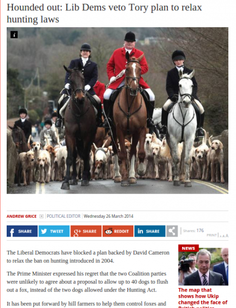 The Lib Dems blocked Tory attempts to lift the fox-hunting ban last year